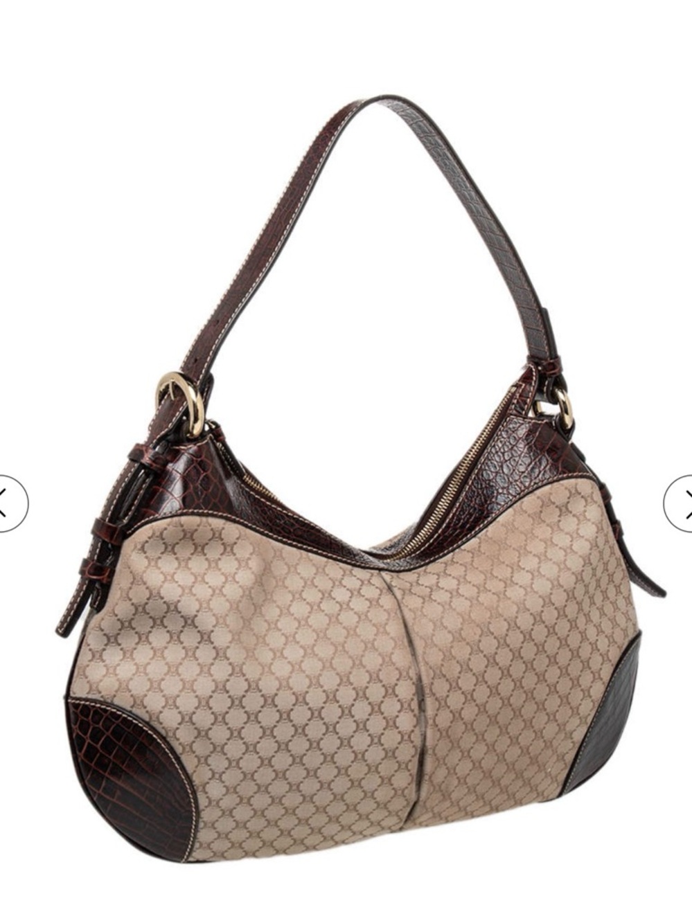 Cream and Brown Logo-Print Hobo Bag
